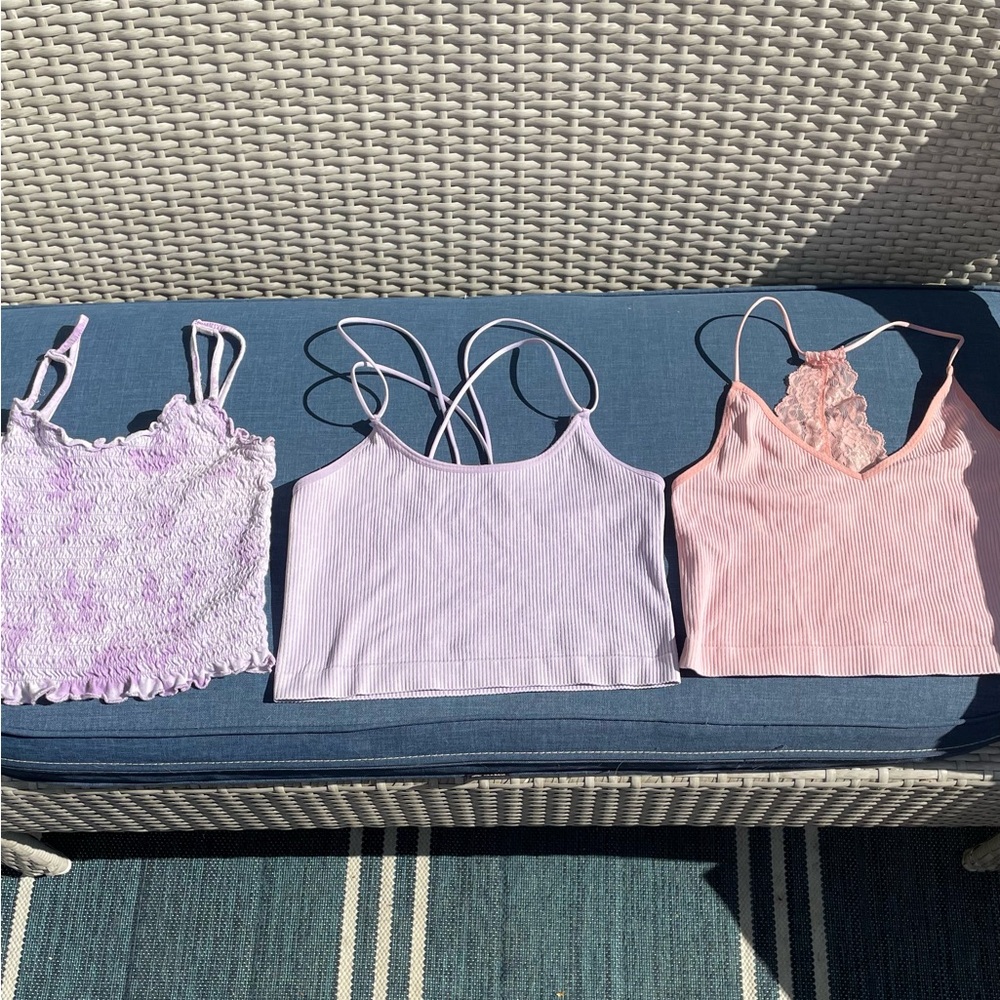SO purple,and pink tank tops